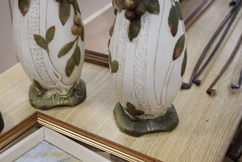 A pair of tall Royal Dux Art Nouveau two handled vases, early 20th century,